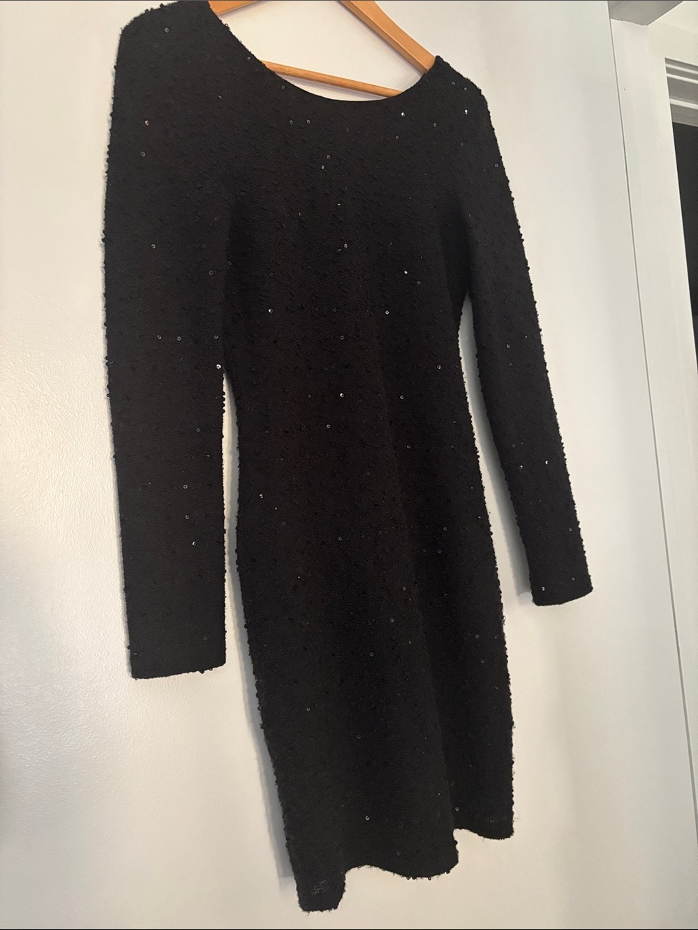 Jennifer Lopez Classic Black Long-Sleeve Sequin Knit Dress